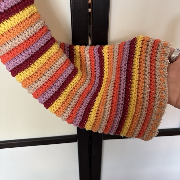 Yellow the Label Womens Crochet Sweater Top Cropped Sz SMALL Hippie Boho Rainbow - Picture 7 of 14